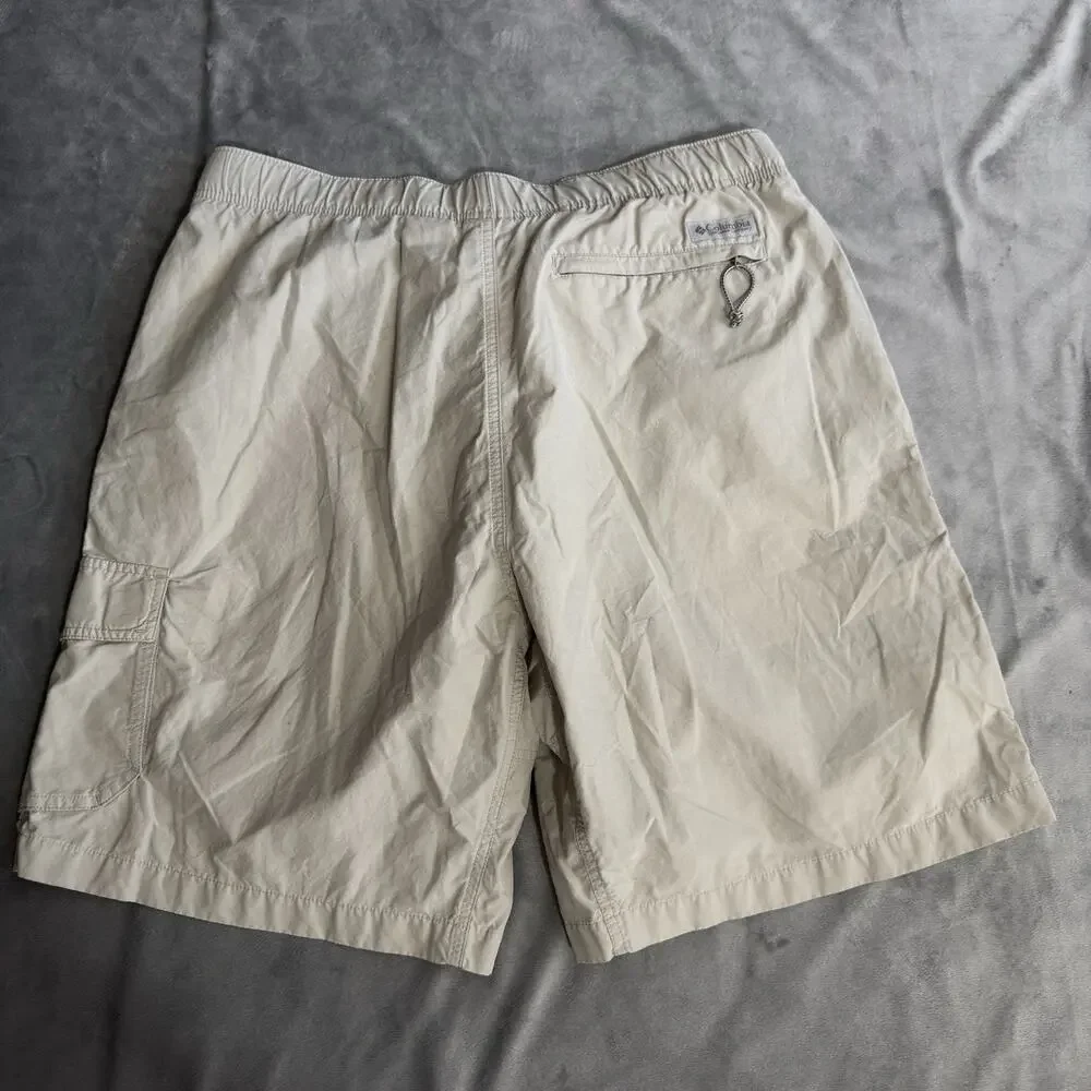 Columbia Cargo Shorts Mens L Beige Nylon Cotton Hiking Outdoor Utility 10 Inseam